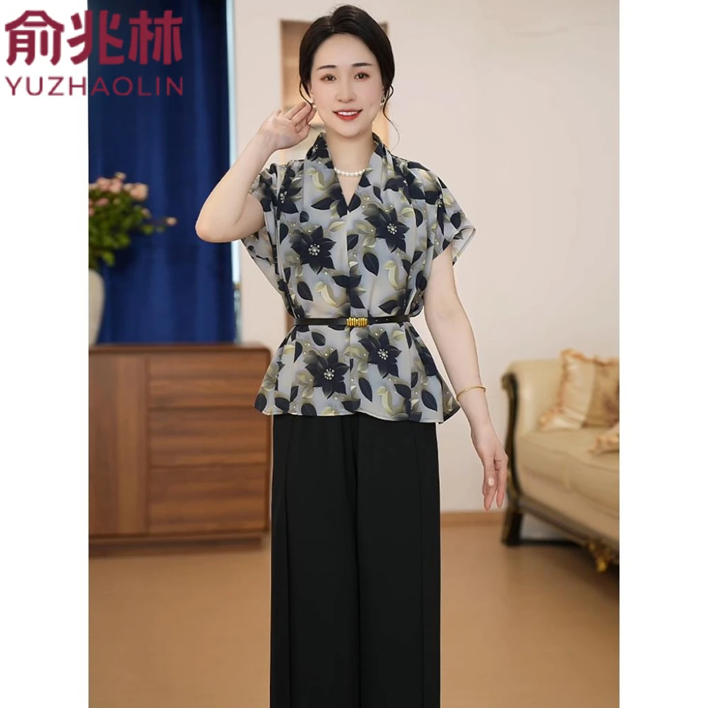 俞兆林妈妈装印花气质休闲母亲节套装宽松文艺时尚夏季高级两件套