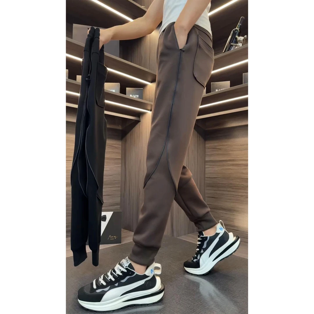 潮牌针织休闲裤男士秋季新款欧货条纹小脚卫裤轻奢百搭修身运动裤