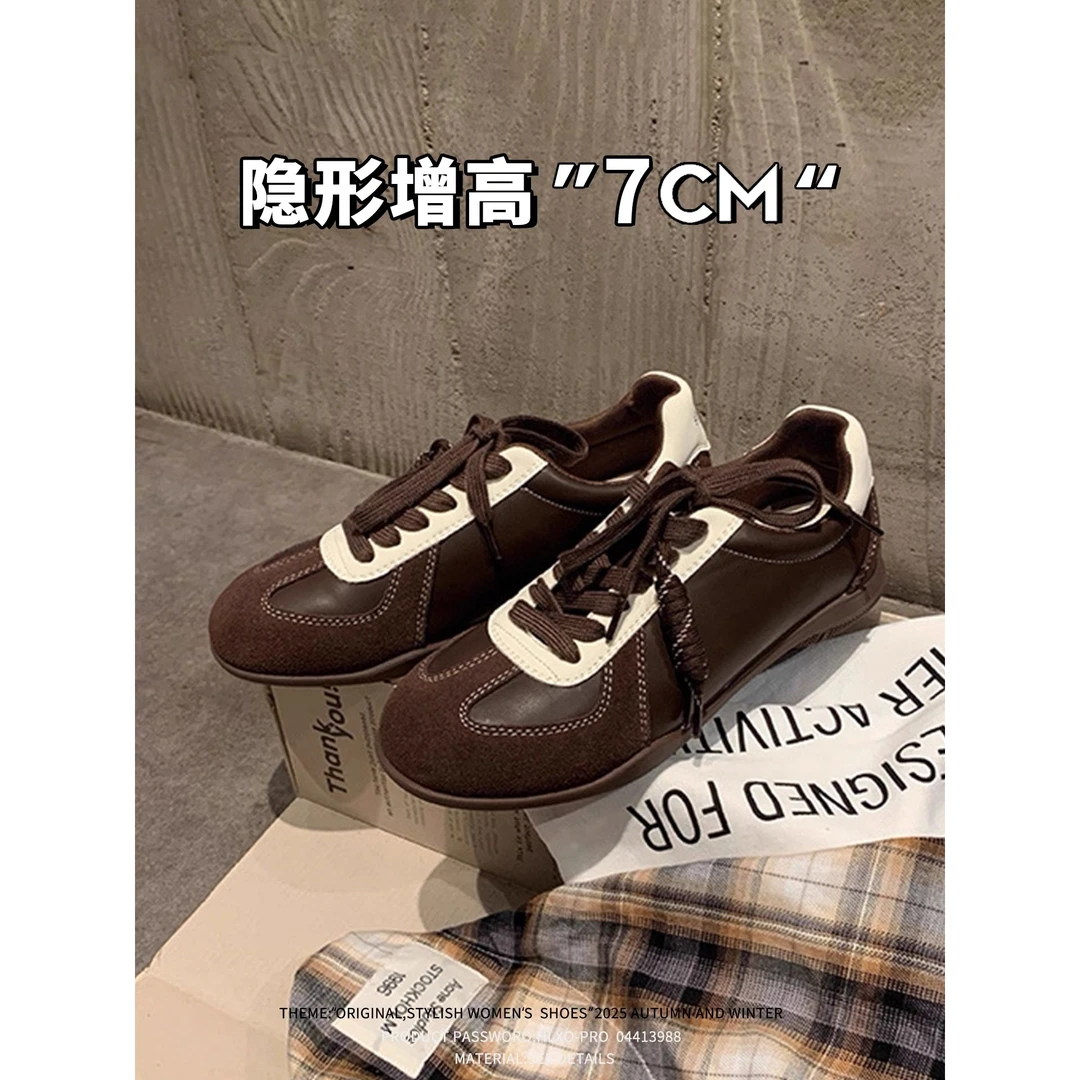 羊皮~7cm内增高德训鞋女秋冬2025新款百搭系带休闲鞋运动阿甘鞋女