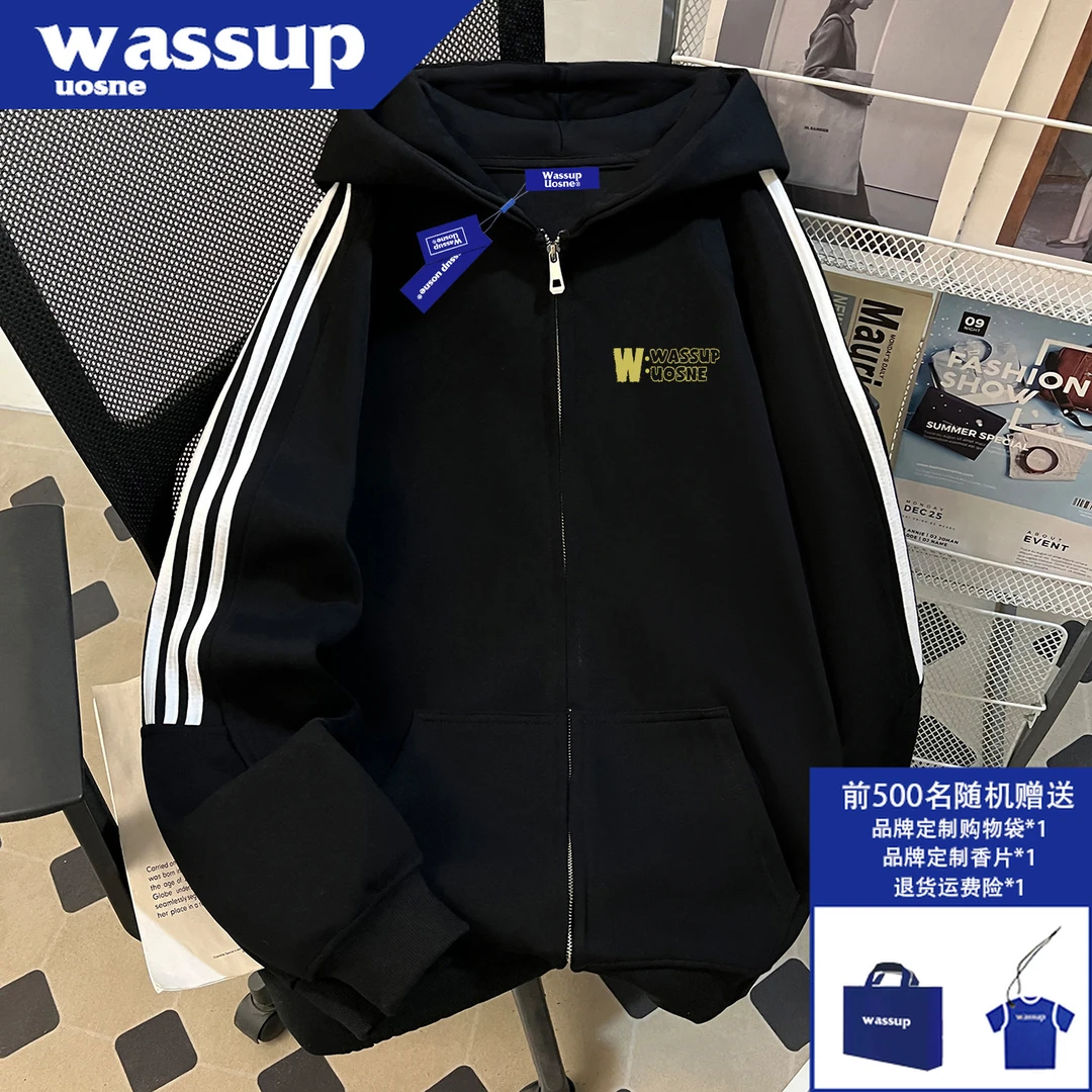 hiphop美式高街连帽开衫男2025年新款ins小众拼接设计感卫衣外套