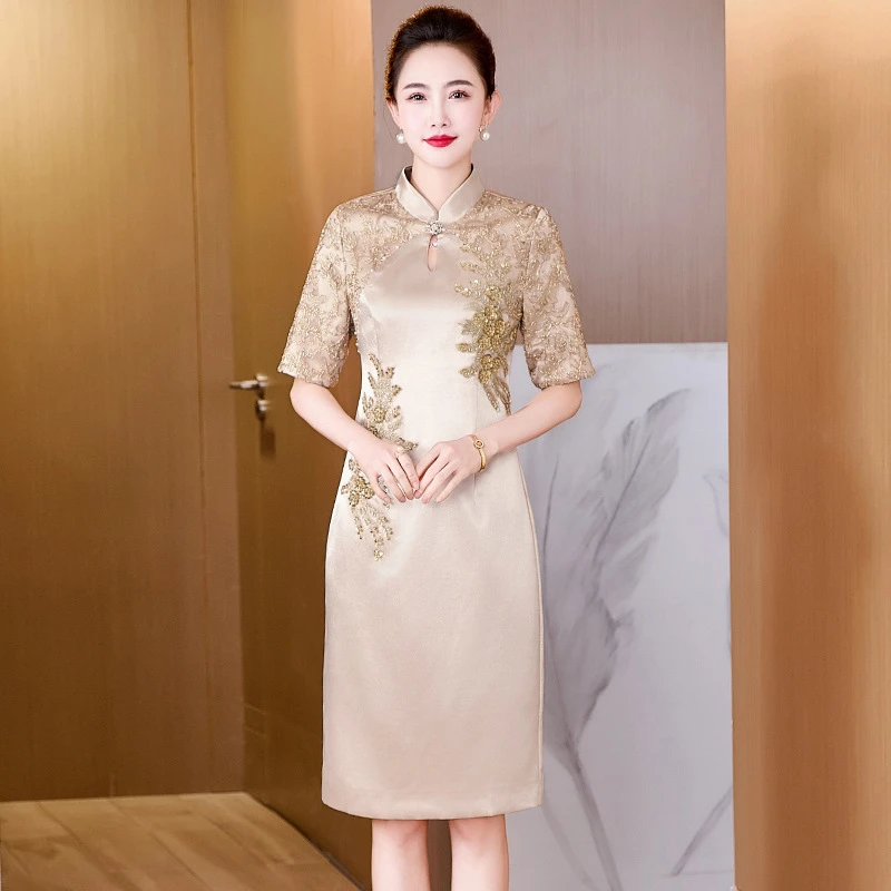 2025年时尚新款妈妈结婚喜宴新中式旗袍连衣裙彰显优雅气质宛如年