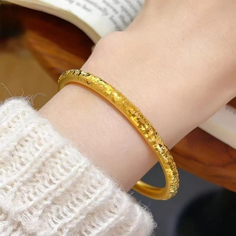 L999镀K爆闪碎碎金圆条手镯女满天星镯子