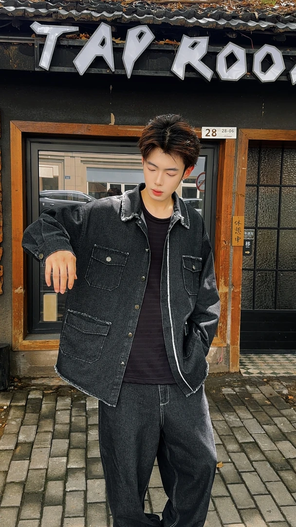 DFashion《迅仔》秋季复古水洗做旧重磅百搭时尚牛仔外套/套装68001