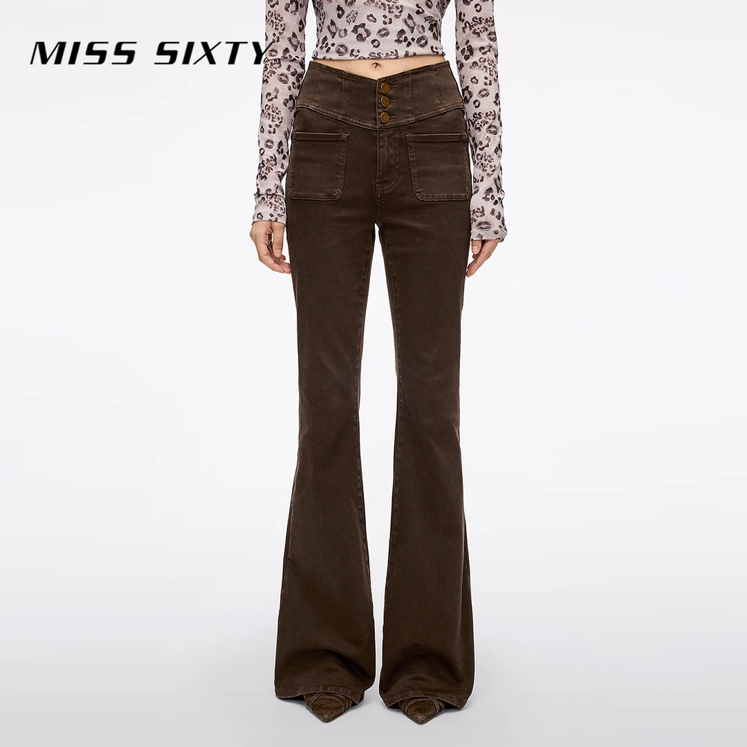 Miss Sixty2025秋季新款牛仔裤女V型高腰复古显瘦喇叭长裤超模裤