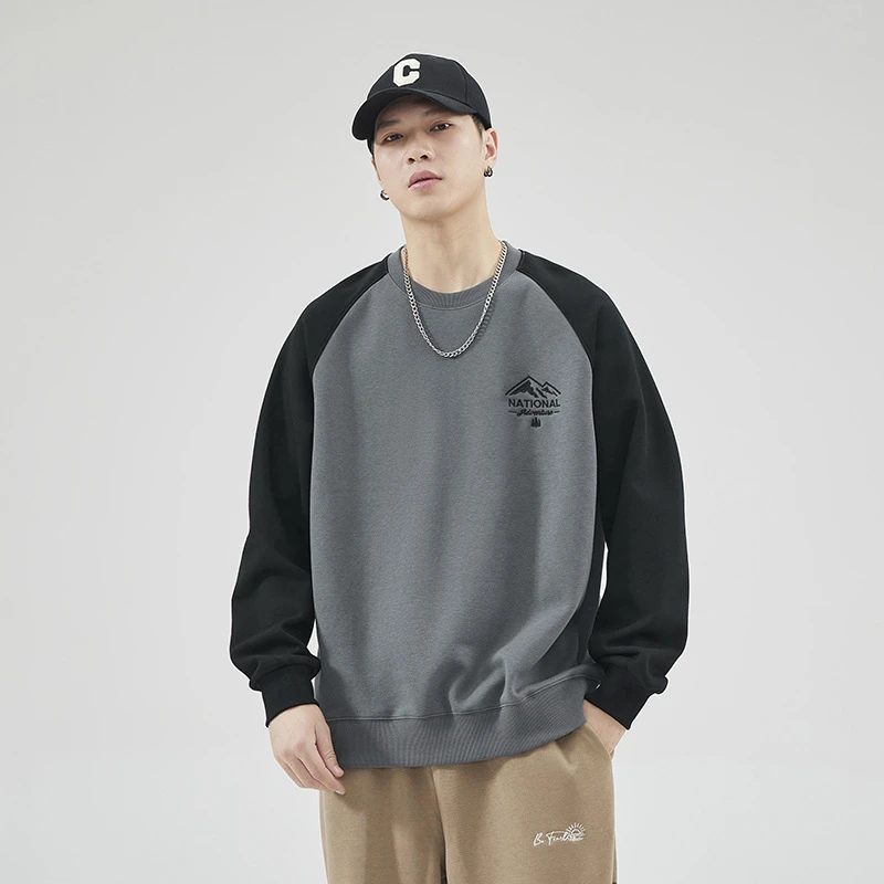 美式圆领卫衣男宽松长袖秋季新品潮牌百搭男士山东男士短款卫衣