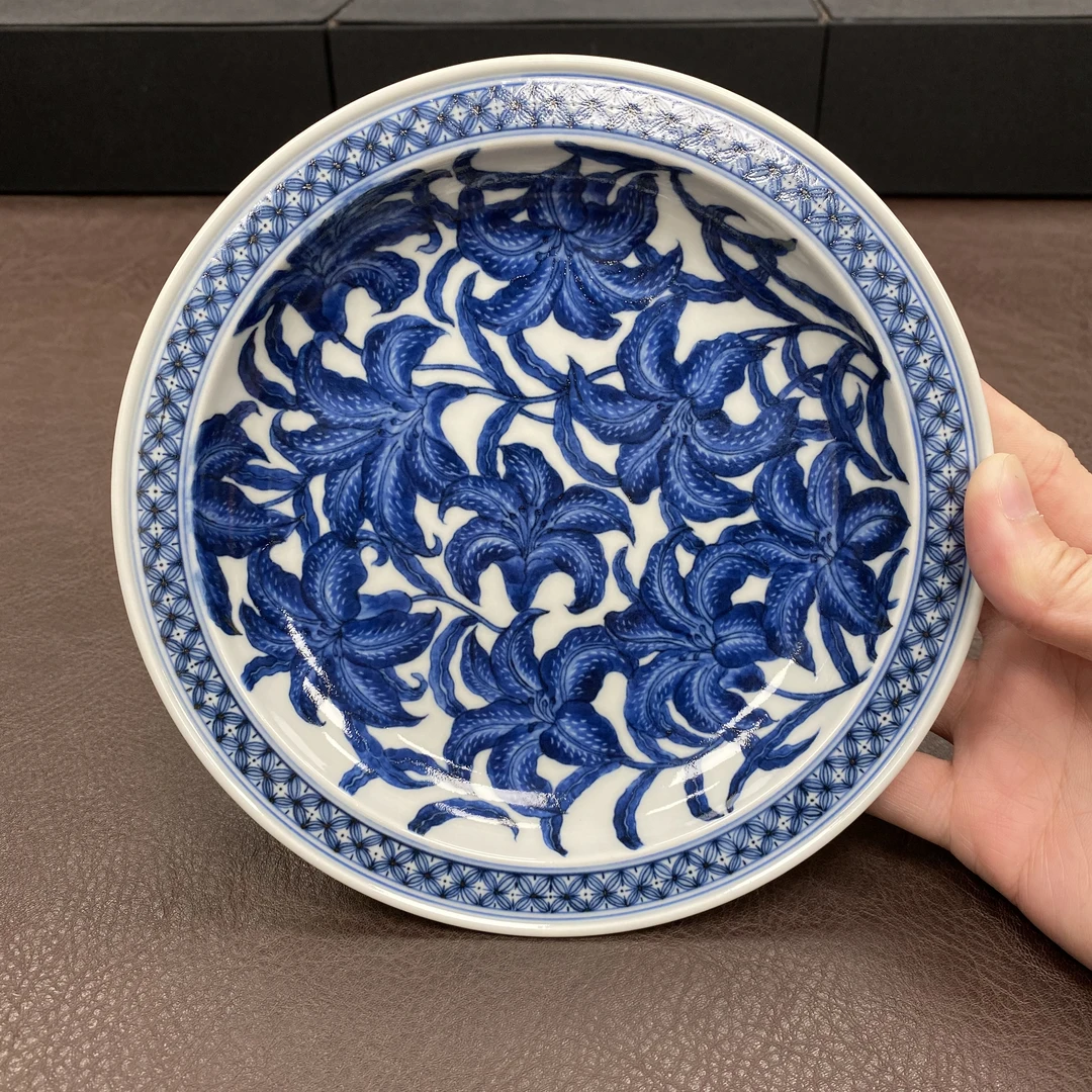 又见春风青花百合花壶承茶盘景德镇手工纯手绘茶具干泡台