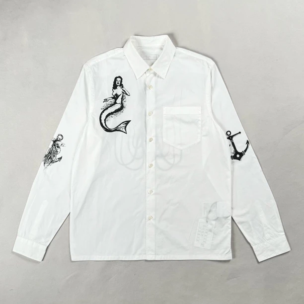 99新 Prada/普拉达 /海王长袖休闲衬衫白色男装衬衣/40码/5627