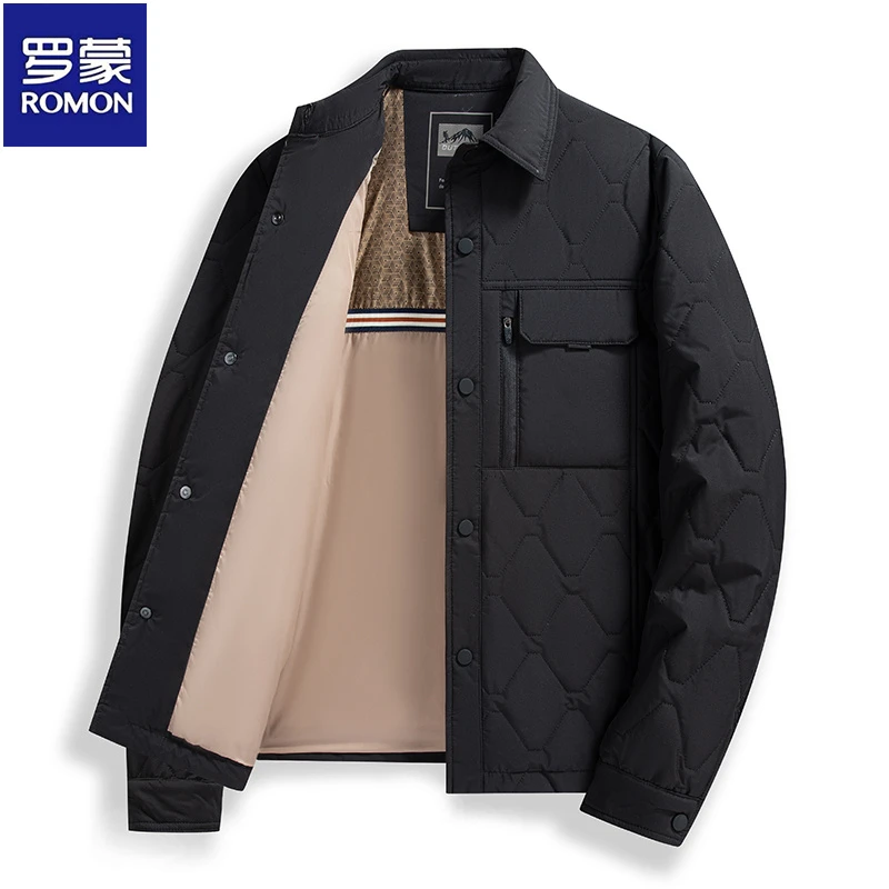 【加棉加厚】罗蒙秋冬季中青年休闲翻领口袋厚实棉服简约棉衣外套男