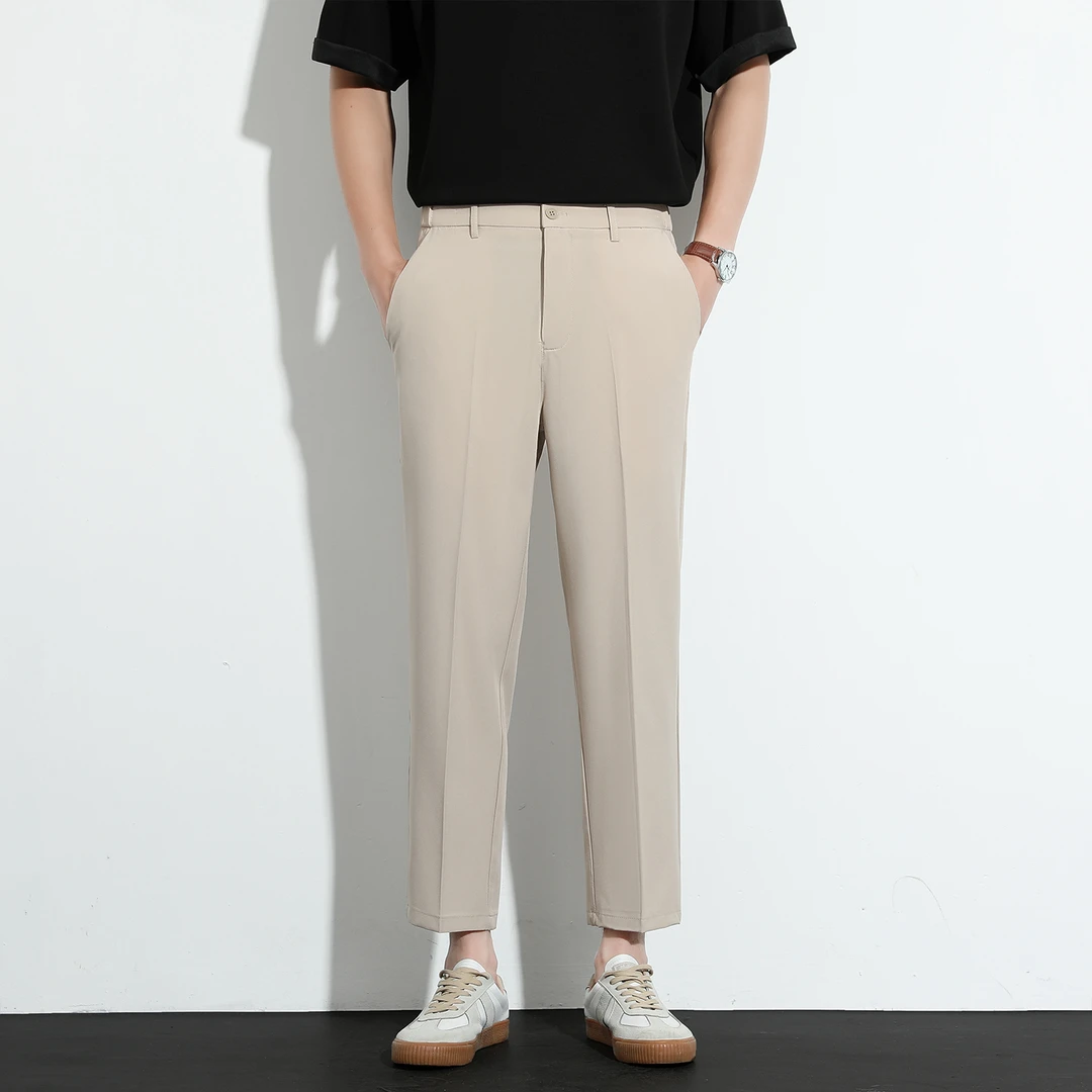 夏季冰丝长裤潮休闲裤男士凉感九分裤西裤百搭男士薄款商务西裤