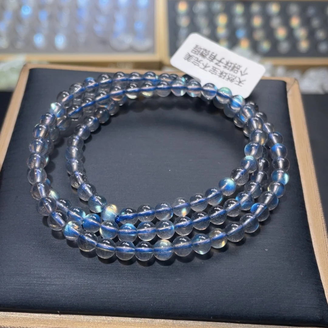 哈***哈长石手链未镶嵌灰月光炫彩拉长石手链多圈5mm