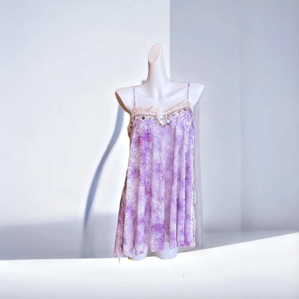 新款扎染轻奢高定小众设计款女士长款睡裙蕾丝夏季家居服睡衣套装