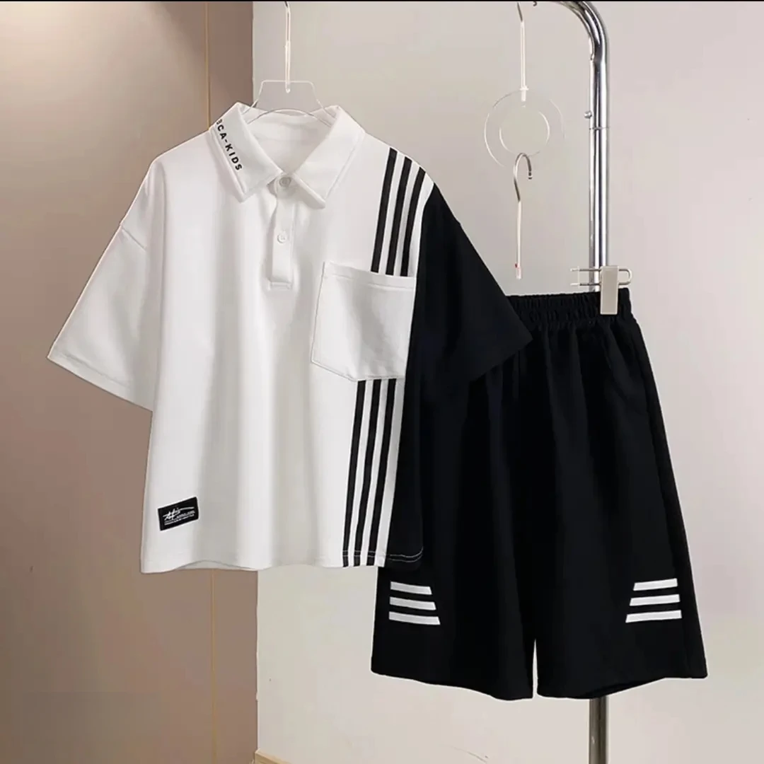 男童夏季Polo衫短袖套装2025新款中大童薄款透气休闲运动潮两件套