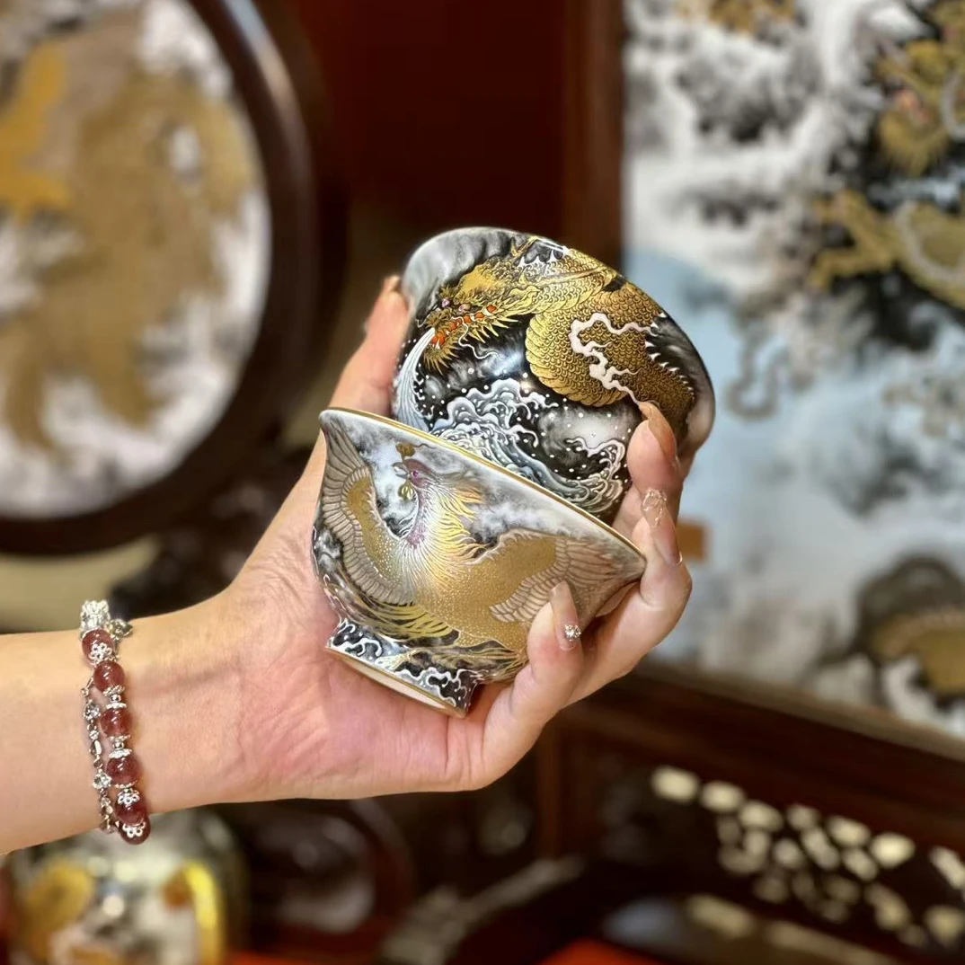 【九鸣•曹鸿雁】宝石堆金银墨龙凤对杯