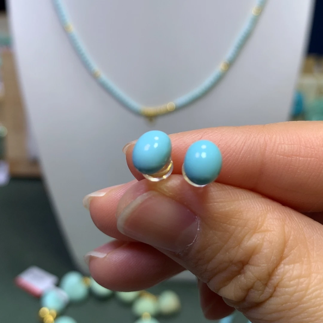 绿松石耳饰18K金镶嵌