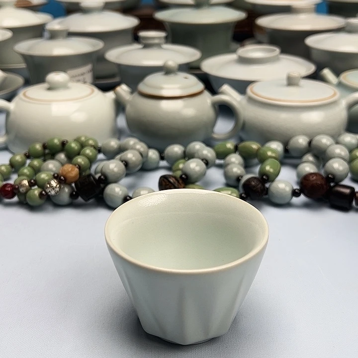 杯月白釉棱形杯原矿原釉原产地