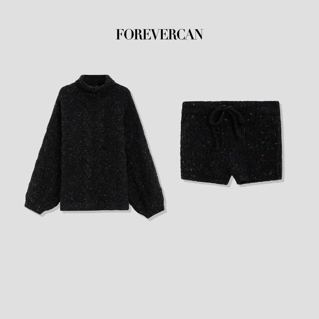 FOREVERCAN“流星"意大利花式彩点纱慵懒高领毛衣套装 MY4445
