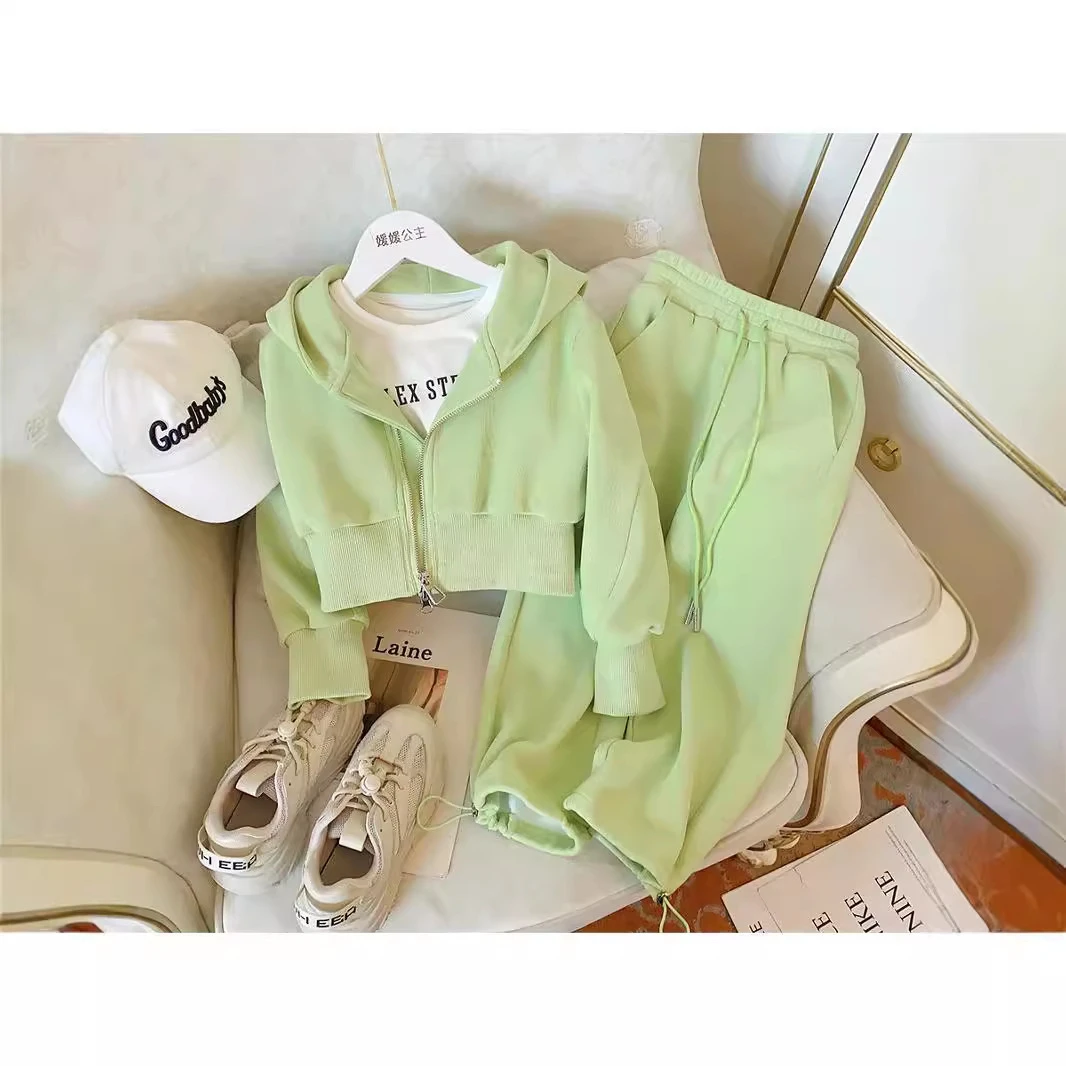 女童秋装长袖拉链外套2025新款中大童洋气时髦阔腿裤韩版运动套装