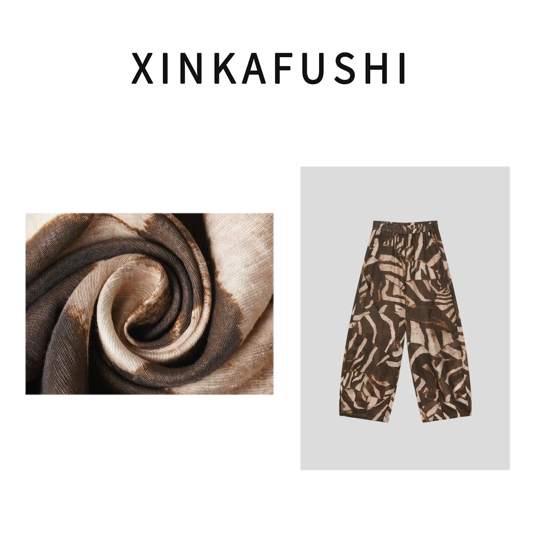 【图腾花伦】莱赛尔亚麻混纺民族风图腾宽松显瘦空气感茧型裤YN2887