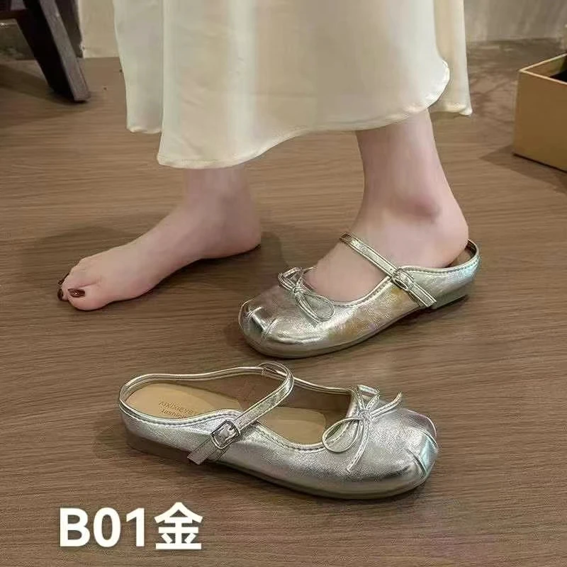 【专属】B01法式蝴蝶结包头玛丽珍拖鞋女2025夏季浅口芭蕾半拖单鞋