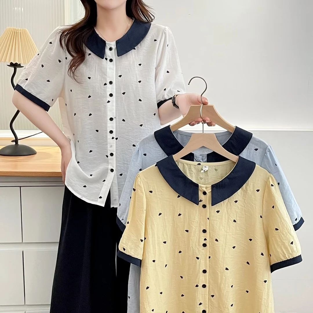 胖mm大码短袖衬衫女夏季薄款180斤大码女装夏装翻领时尚短袖衬衫