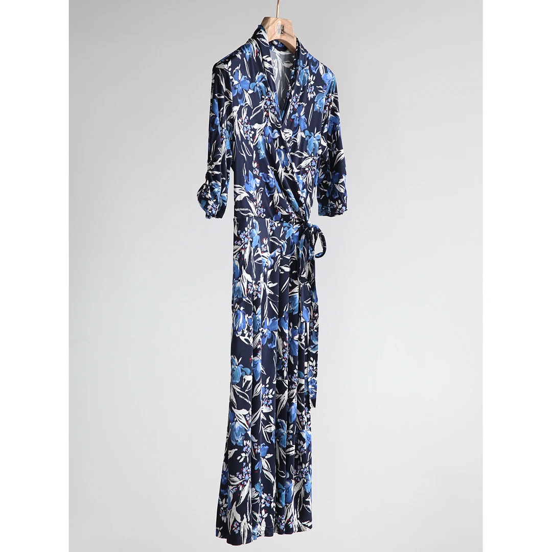 Forlin芙临 黑钻系列桑蚕丝针织系带裹身V领连衣裙长裙LY25270