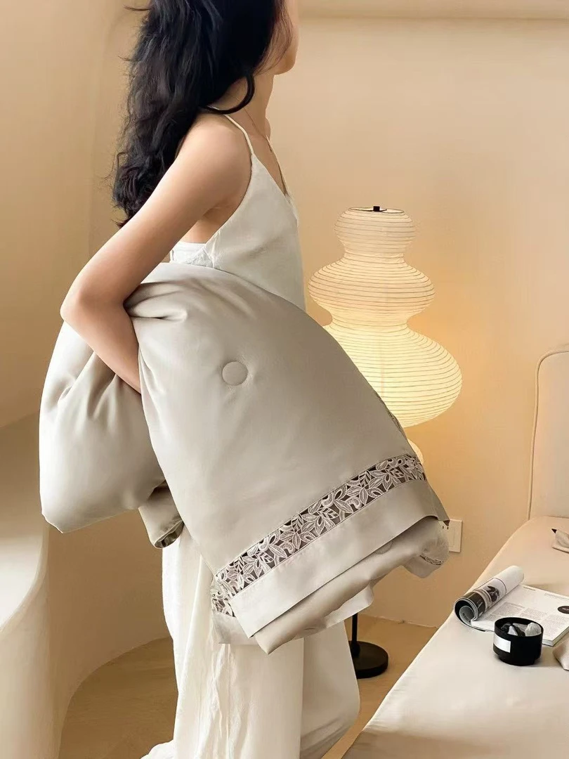 天丝夏被【20%桑蚕丝填充】镂空花边轻奢高级薄款空调可机洗凉感