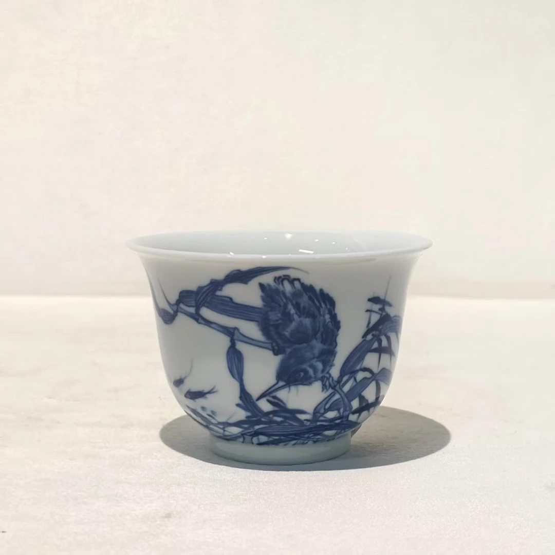 景德镇单翠（翠鸟芦苇）青花花神杯