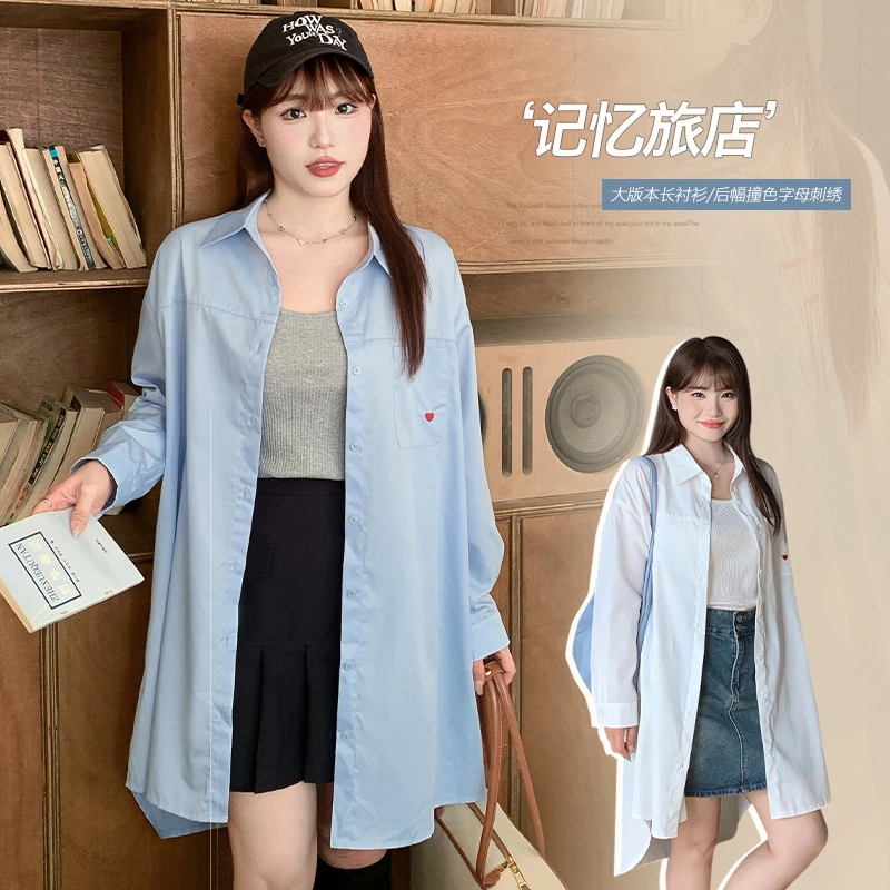 高级感poIo领纯色长袖衬衫女秋季大码胖mm遮肚肚显瘦外套