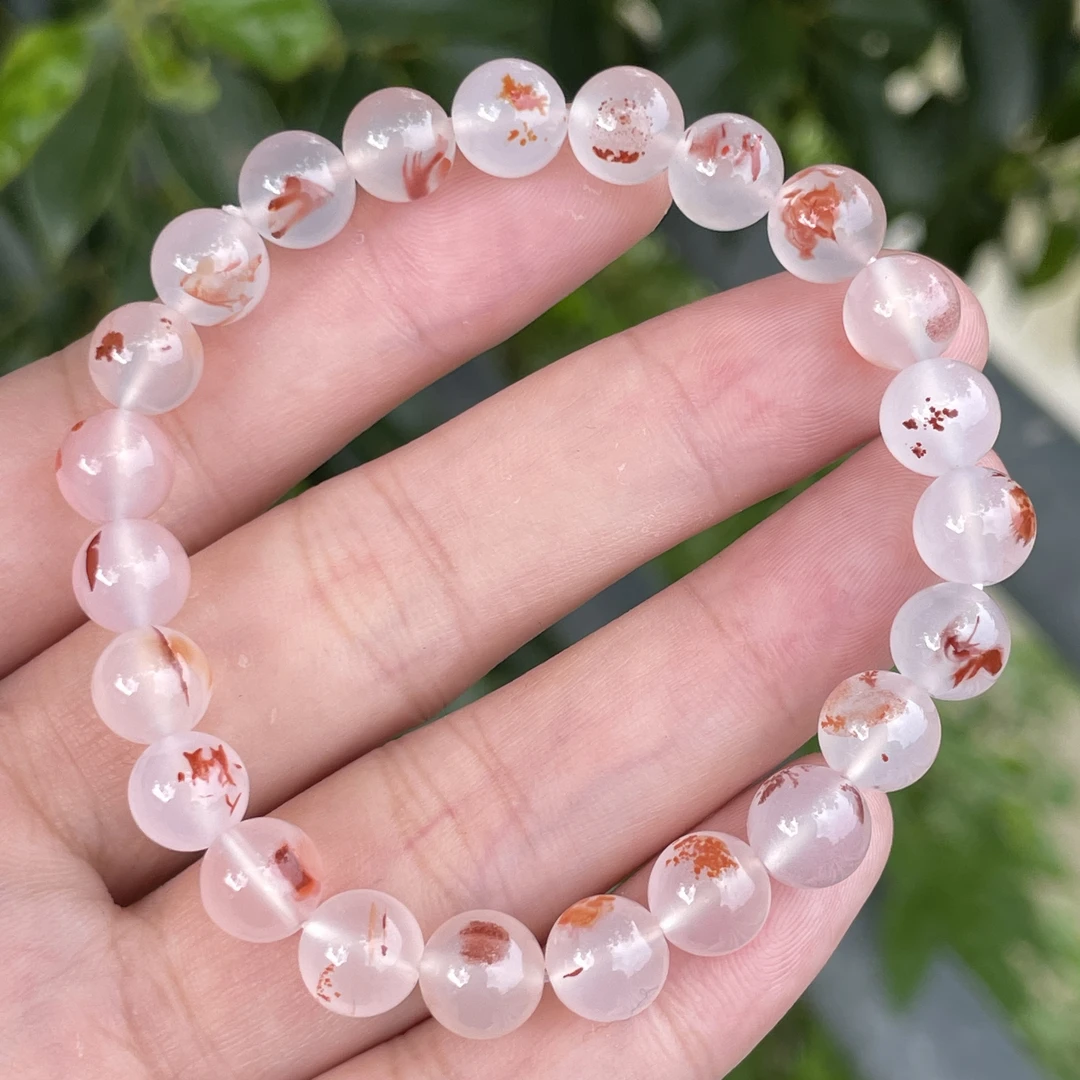 精品南红8mm单圈手串，高冰飘红，超强荧光