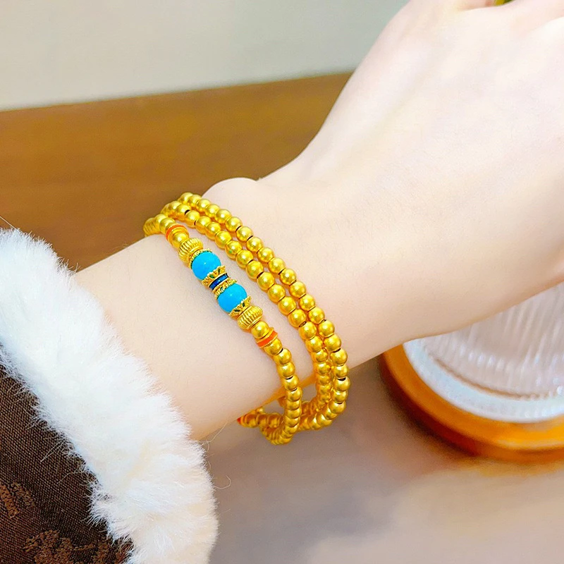 居小主 黄铜手链 金店同款古法三圈磨砂福珠手串多圈