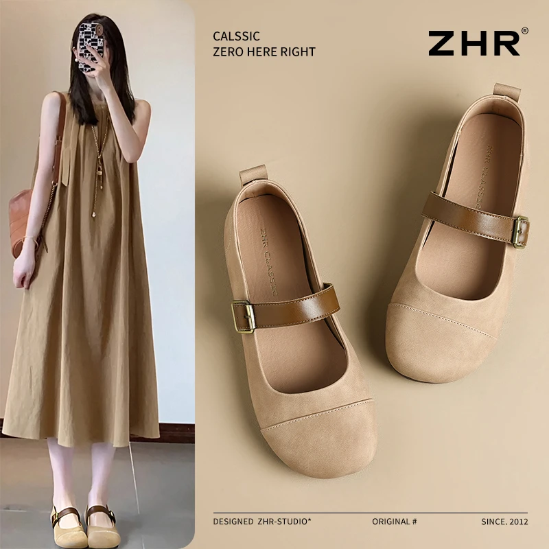 ZHR/则则平底玛丽珍鞋女2025春夏新款软底复古单鞋法式浅口妈妈鞋