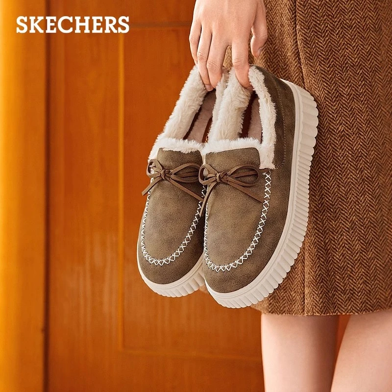 【斯凯奇】冬季女鞋奶贝鞋加绒浅口单鞋棉鞋厚底乐福鞋169030 DB