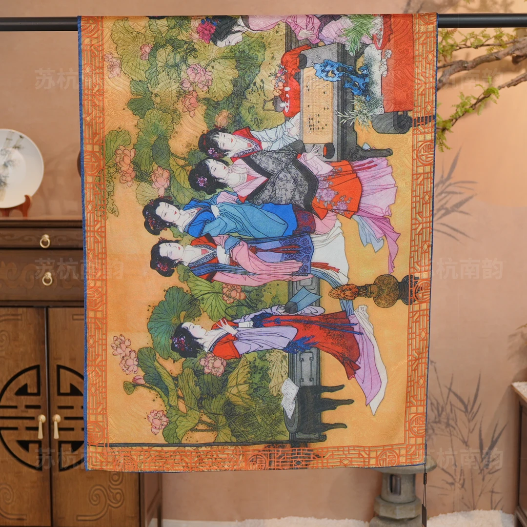 【D24-91兰闺雅集图】180*70花萝20姆米丝巾围巾桑蚕丝百搭真丝