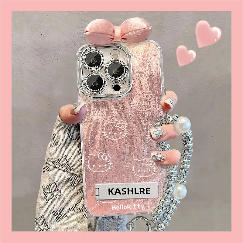 适用苹果17promax华为oppo女vivo小米满屏kt猫精孔羽纱支架手机壳