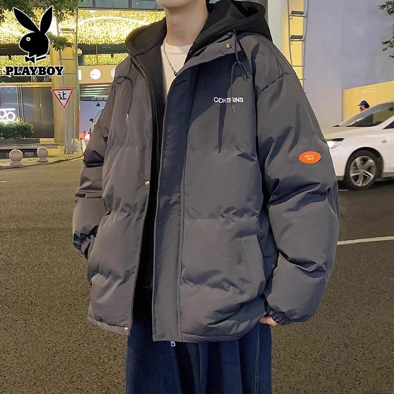 花花公子假两件棉衣男士冬季新款加厚防寒棉袄男生冬装百搭棉服男