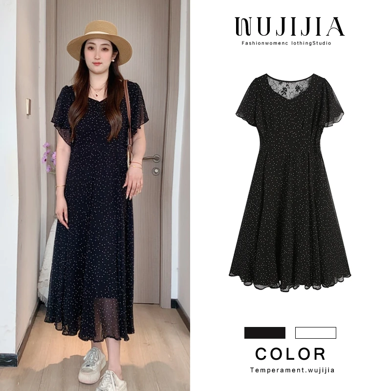 五季家夏季黑色/红色连衣裙长裙大码女装气质法式裙子ZL109078