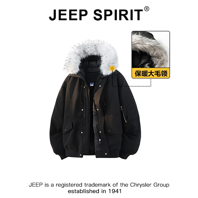 JEEPSPIRIT吉普美式座山雕棉服男款冬季百搭保暖毛领工装棉衣外套