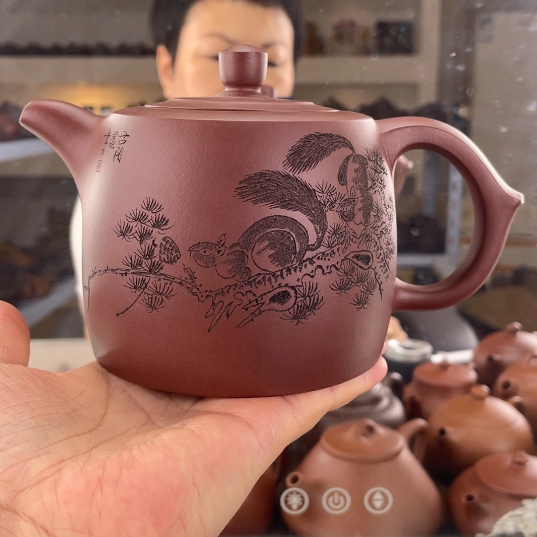 善***体茶壶紫砂红皮龙大井栏500cc左右