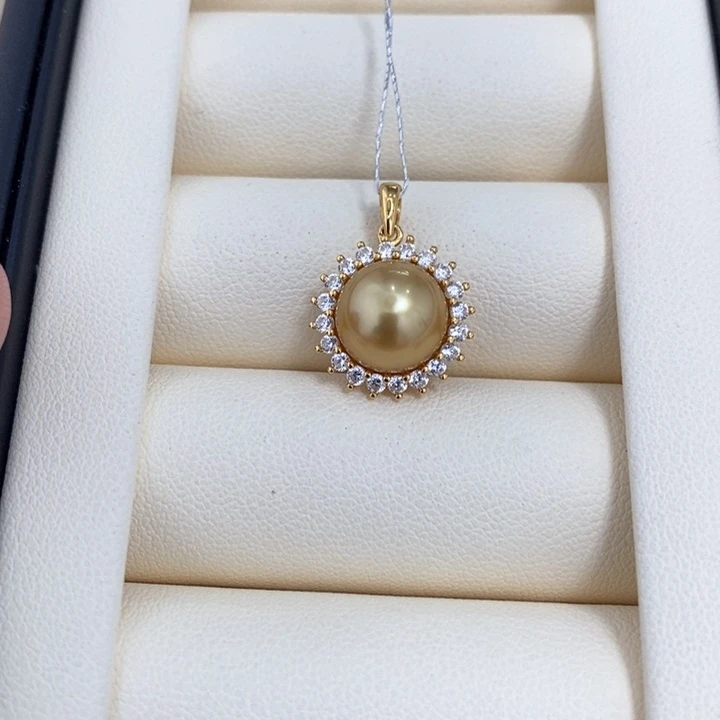 海水珍珠银S925镶嵌吊坠(不含链)9+金珠吊坠