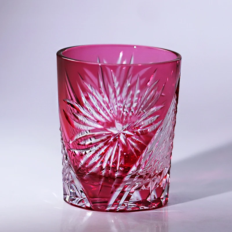 江户切子手工金红狂菊水晶玻璃威士忌洋酒杯果汁杯礼品杯