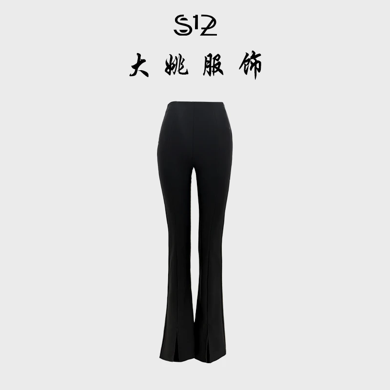 「DAYAO」25s开衩休闲显瘦黑色超模裤优雅休闲裤高腰喇叭裤WYA850