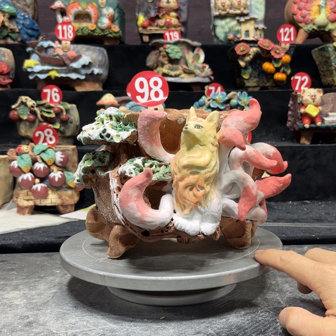 红陶红*豆白狐花器多肉花盆