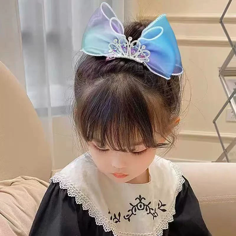 A-0357     qc 1个蓝紫渐变色皇冠蝴蝶结儿童甜美可爱顶夹 发圈