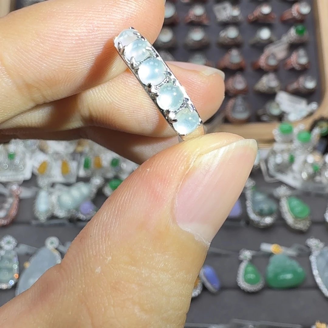 翡翠银S925镶嵌戒指天然缅甸翡翠A货