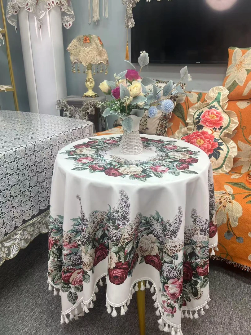 （全包邮)(140*140)法式浪漫风情玫瑰花薰衣草民族风茶几布桌垫