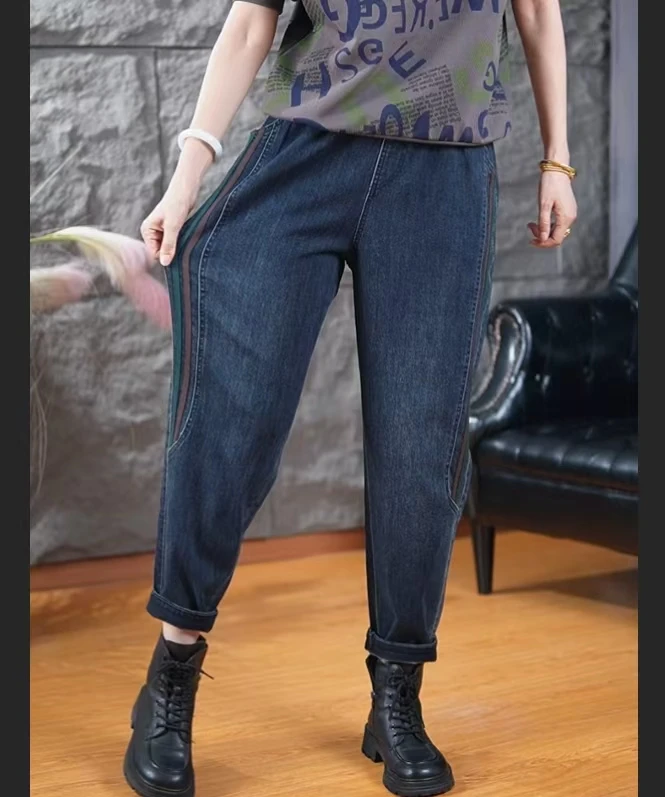 83317长裤1秋冬款哈伦裤复古牛仔裤显瘦百搭休闲时尚老爹裤九分