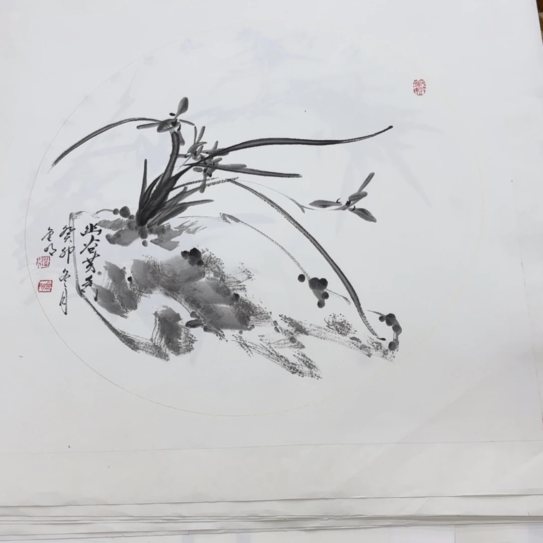 国画50直径圆心花鸟艺