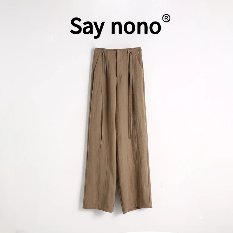 Saynono★WWG慵懒风森系垂感抽绳松紧高腰显瘦阔腿休闲裤女K23256