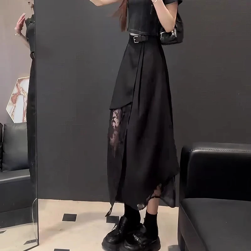 今年流行拼接蕾丝设计感百搭半身裙女潮流高级感裙子2025春秋新款
