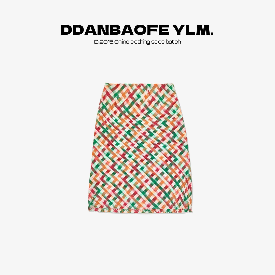 【优优】半身裙格纹时尚轻熟风性感风高腰A字裙编织A字 YLM001333